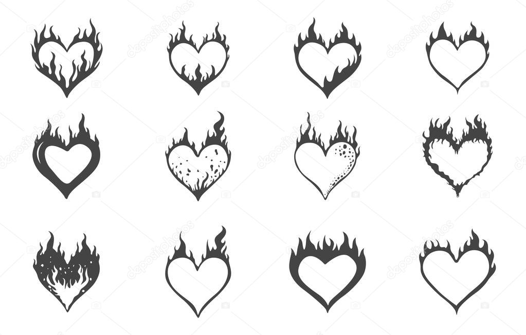 Flaming heart svg, Flaming heart silhouette, Flaming heart outline, Flame heart vector, Heart burring svg, Burring heart silhouette, Heart fire svg, Heart fire silhouette