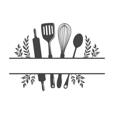 Kitchen Monogram Svg, Kitchen Split Frame Svg, Cooking Monogram Svg, Cooking Svg, Utensils Svg, Kitchen Frame Svg, Kitchen Monogram Silhouette, Cooking Monogram Silhouette. 