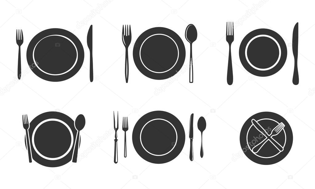 Plate with cutlery svg, Plate fork spoon knife svg, Plate with cutlery silhouette, Restaurant logo svg, Empty plate and cutlery svg.