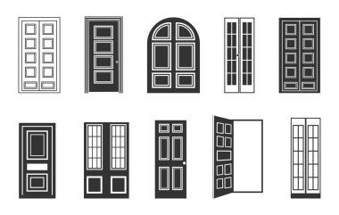 Kapı silueti, kapı svg, ahşap kapı svg, kapı simgesi, kapı logosu, yatak odası kapısı svg, kapı vektörü seti. 