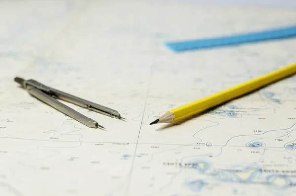 Nautical charts and equipment for measuring the distance from a place to any place on the sea.