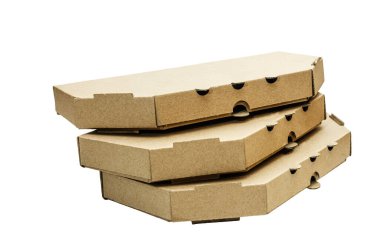 Bir yığın düz kahverengi karton pizza kutusu bireysel pizza dilimlerini tutmak için tasarlanmıştır..