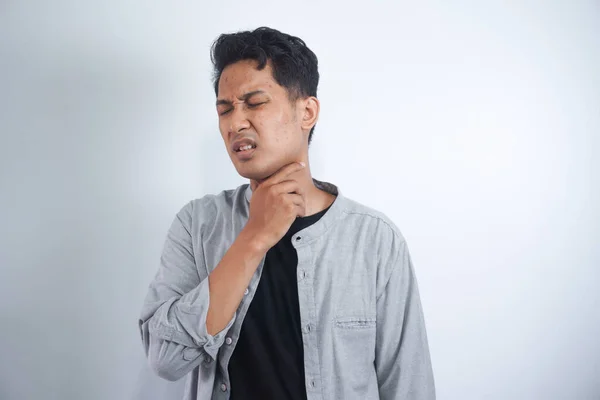 Closeup Orang Tua Memiliki Tenggorokan Sakit Konsep Kesehatan Dan Kesehatan — Stok Foto