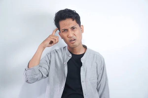 Young Man Shirt Having Doubts Confuse Face Expression While Scratching — Stock Photo, Image