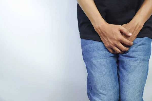 Close Man Hands Holding His Crotch Urinary Tract Infection Concept — Photo