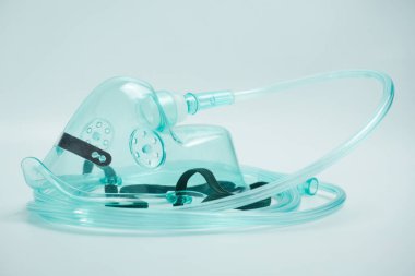 Close-up of an oxygen mask. a simple face mask is given to patients who need oxygen with an oxygen level of 40-60%