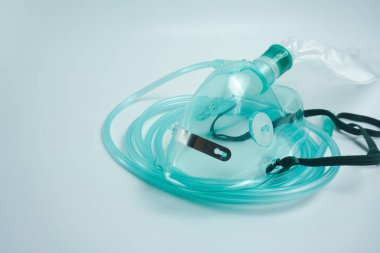 Non-rebreathing oxygen mask (NRM) is the main equipment needed in oxygen therapy using NRM. Isolated on white