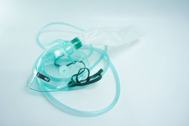 Non-rebreathing oxygen mask (NRM) is the main equipment needed in oxygen therapy using NRM. Isolated on white