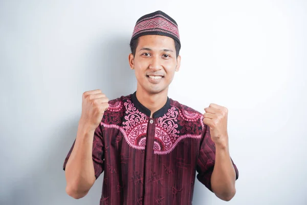 Retrato Homem Religioso Asiático Vestindo Uma Camisa Koko Vestido Muçulmano — Fotografia de Stock