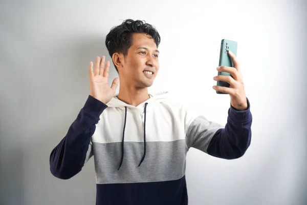 Närbild Mannen Med Videosamtal Smartphone — Stockfoto