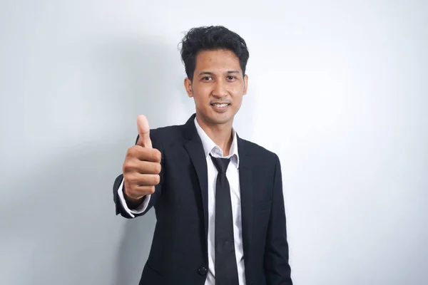 Lycka Till Bra Jobbat Närbild Porträtt Nöjda Stilig Asiatisk Man — Stockfoto