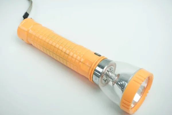 Yellow Plastic Torch Flashlight Isolated White — Stock Photo, Image