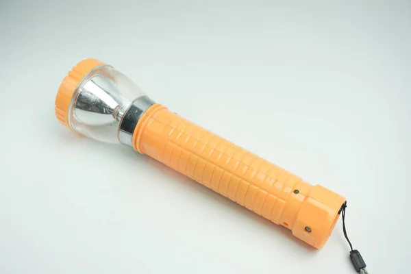 Yellow Plastic Torch Flashlight Isolated White — Stock Photo, Image