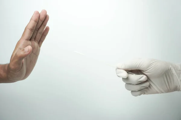 Mão Recusa Ser Testado Para Vírus Corona — Fotografia de Stock