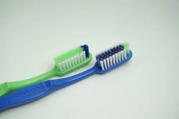 Green Blue Toothbrushes Isolated White Background — Stock Photo, Image