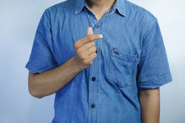 Young Asian Business Man Wearing Shirt Giving Korean Love Symbol — Stock Photo, Image