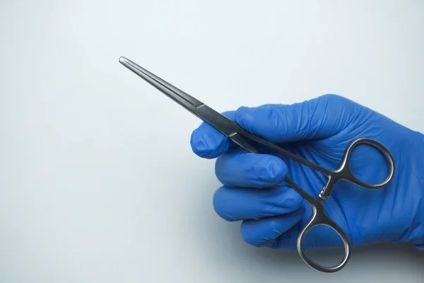 Arzt Mit Blauen Medizinischen Handschuhen Die Allis Darm Und Gewebezange — Stockfoto