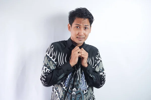 Man Bär Batik Tröja Rädd Ängslig Rädsla — Stockfoto