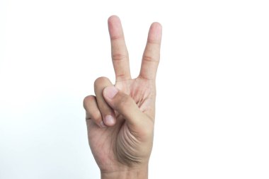 El hareketi Beyaz zemin üzerinde iki parmak izole, kırpma yolu dahil.