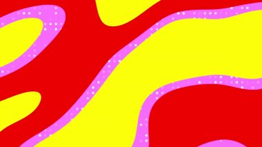 Pembe noktalı kırmızı ve sarı dalgalı çizgilerin soyut arkaplanı. Dijital tasarımlar, arka planlar, posterler ve sanatsal projeler için elverişli.