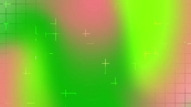 Zayıf şebeke çizgileri ve sembolleri olan yeşil pembe bir arkaplan. Sunumlar, web tasarımı, sosyal medya grafikleri ve dijital sanat için elverişli.