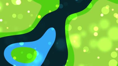 Yeşil şekilli ve bulanık ışık daireli soyut bir arkaplan. Sunumlar, web siteleri, afişler ve sosyal medya grafikleri için elverişli.
