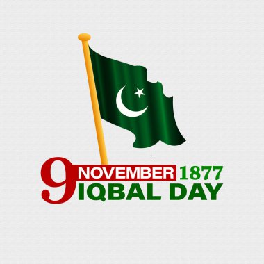 9 November 1977 Allama Iqbal Calligraphy with flag clipart