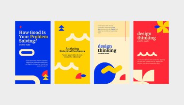 Soyut geometrik elementlerle modern vektör banner tasarım şablonu.