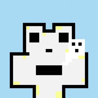 8 parça piksel kurbağa karakteri. Oyun varlıkları veya çapraz dikiş desenleri için vektör illüstrasyonlarında hayalet kurbağa.