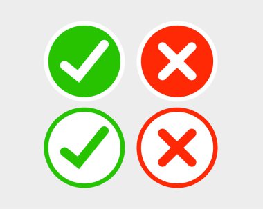 İşaretle ve Çapraz Düğme Ayarlama Vektörü. yuvarlak Vektör İşaretleri.