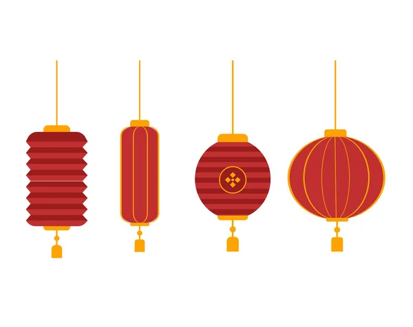 stock vector Set of red chinese lanterns