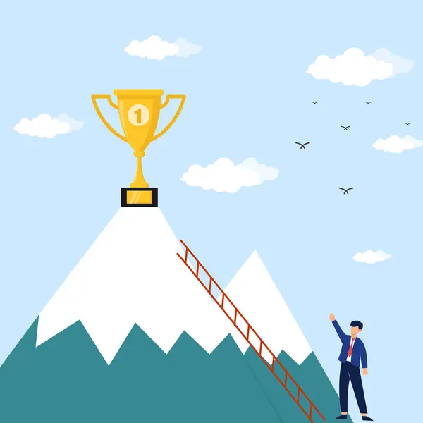 Stock vector Businessmen climb to compete for trophies