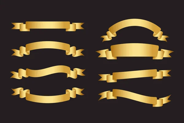 Farklı Şekillerde Altın Kurdele Koleksiyonunun Vektör Illüstrasyonları Sim Etiketi Kutlama — Stok Vektör