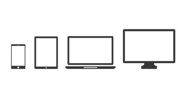 Device icons for smartphone, tablet, laptop and desktop computer clipart