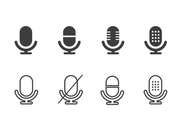 Set Icona Microfono Segnale Microfono Illustrazione Vettoriale — Vettoriale Stock