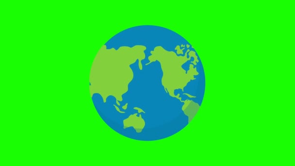 Płaska Konstrukcja Wirująca Ziemia Odizolowana Zielonym Ekranie Animacja Planety Ziemia — Wideo stockowe