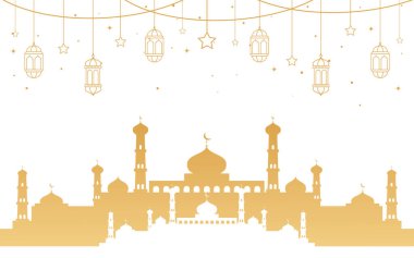 Cami ve lambalarla Ramazan Kareem İslami geçmişi. Vektör illüstrasyonu