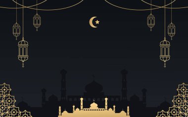 Ramazan Kareem Cami Silueti ve Yıldızlı Gece Arkaplan Vektör Tasarımı