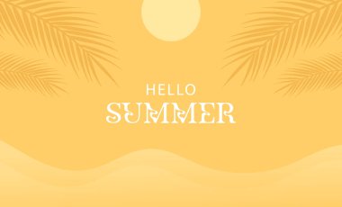 Tropikal palmiye yapraklı sarı yaz arka planı. Minimal yaz yaratıcı düz tasarım. Vektör illüstrasyonu