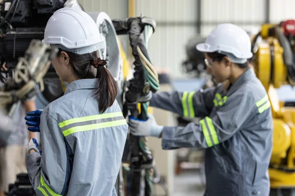 Robotic Technicians Tighten Loosen Components Screwdriver Plier Perform Safety Maintenance — Stock Photo, Image