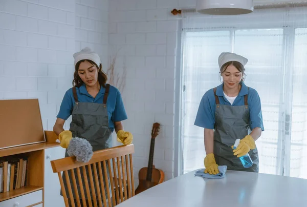 Ενθουσιαστικός Καθαρισμός Σπιτιού Κυρία Κάνει Διάφορες Εργασίες Ευθύνη Χρησιμοποιώντας Σφουγγαρίστρα — Φωτογραφία Αρχείου