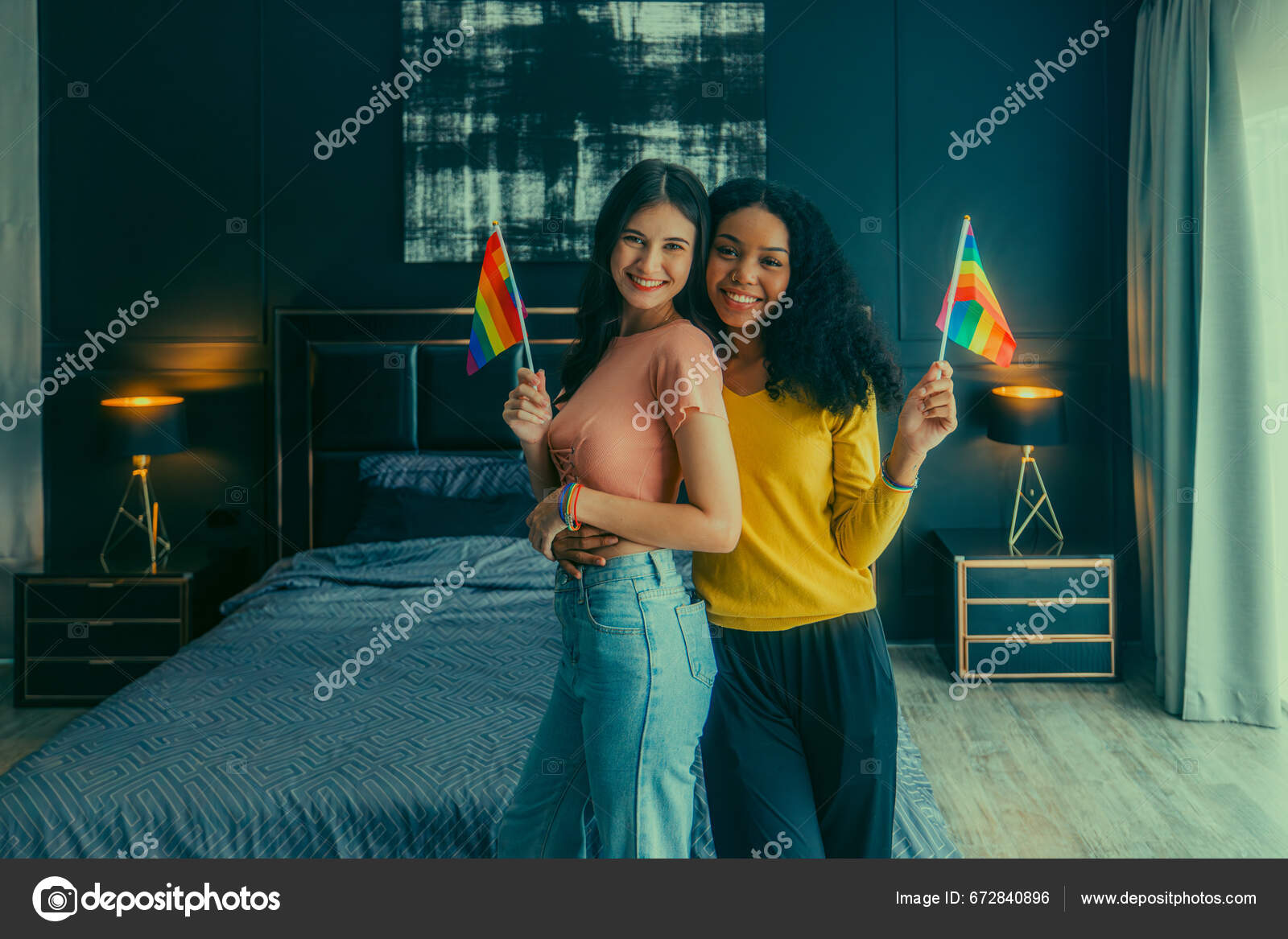 Lesbian Lovers Engage Playful Interactions Bed Eyes Meet Affectionate Gaze  — Stock Photo © tl.stockphoto@gmail.com #672840896