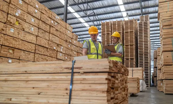 Träarbetare Team Utforskar Co2 Reduktion Initiativ Omfattar Hållbarhet Återvunnet Material — Stockfoto