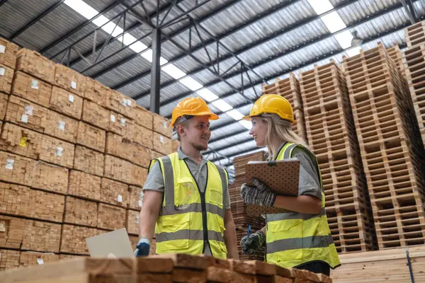 Equipe Woodworker Explora Iniciativas Redução Co2 Abraçando Sustentabilidade Materiais Reciclados — Fotografia de Stock