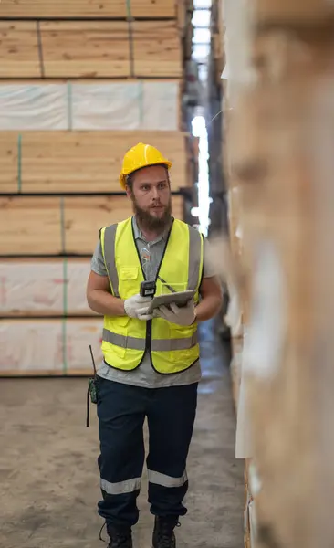 Logistiker Holzpalettenlager Mit Technologischen Werkzeugen Zur Steuerung Des Warenflusses Einschließlich — Stockfoto