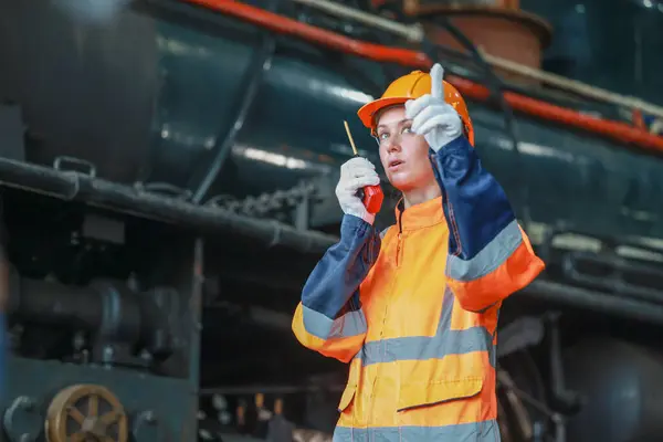 Locomotive Engineer Communicates Conductors Dispatchers Ensuring Efficient Rail Traffic Flow — Stock Photo, Image