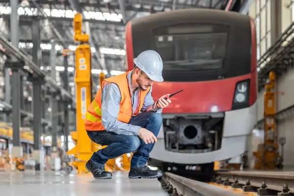 Engenheiro Manutenção Ferroviária Avaliando Estado Infraestrutura Planejamento Execução Atualizações Sistema — Fotografia de Stock