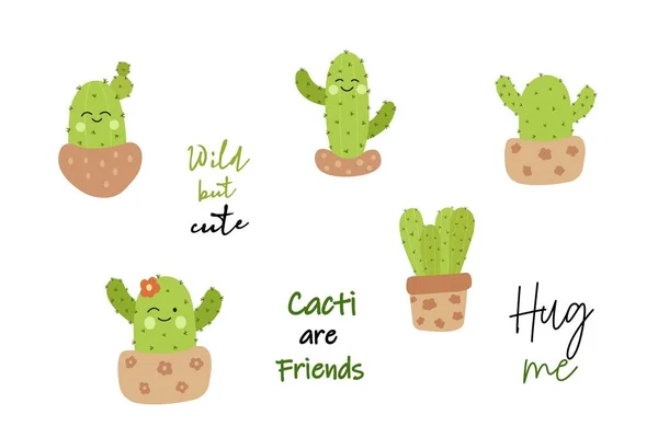 stock image Cacti stickers set for print.