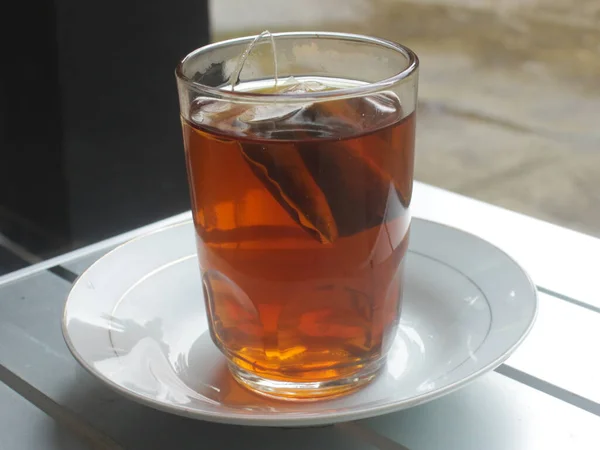 Glass Warm Tea Served Transparant Glass Glass Morning — Stock Photo, Image