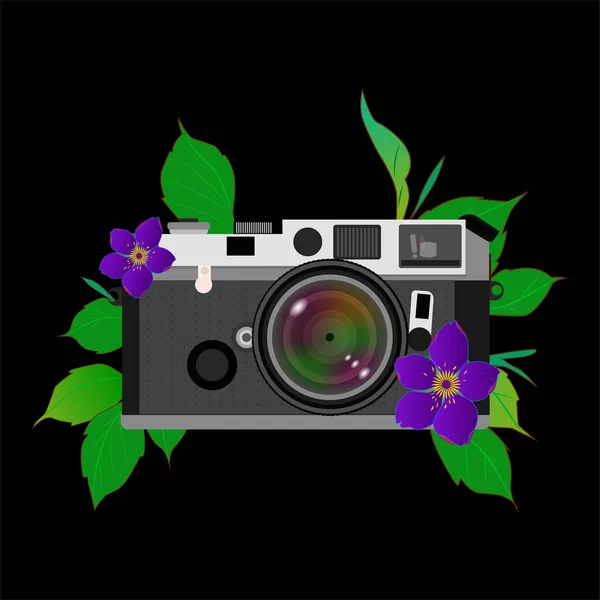 Камера Диким Цветом Красивыми Листьями — стоковый вектор